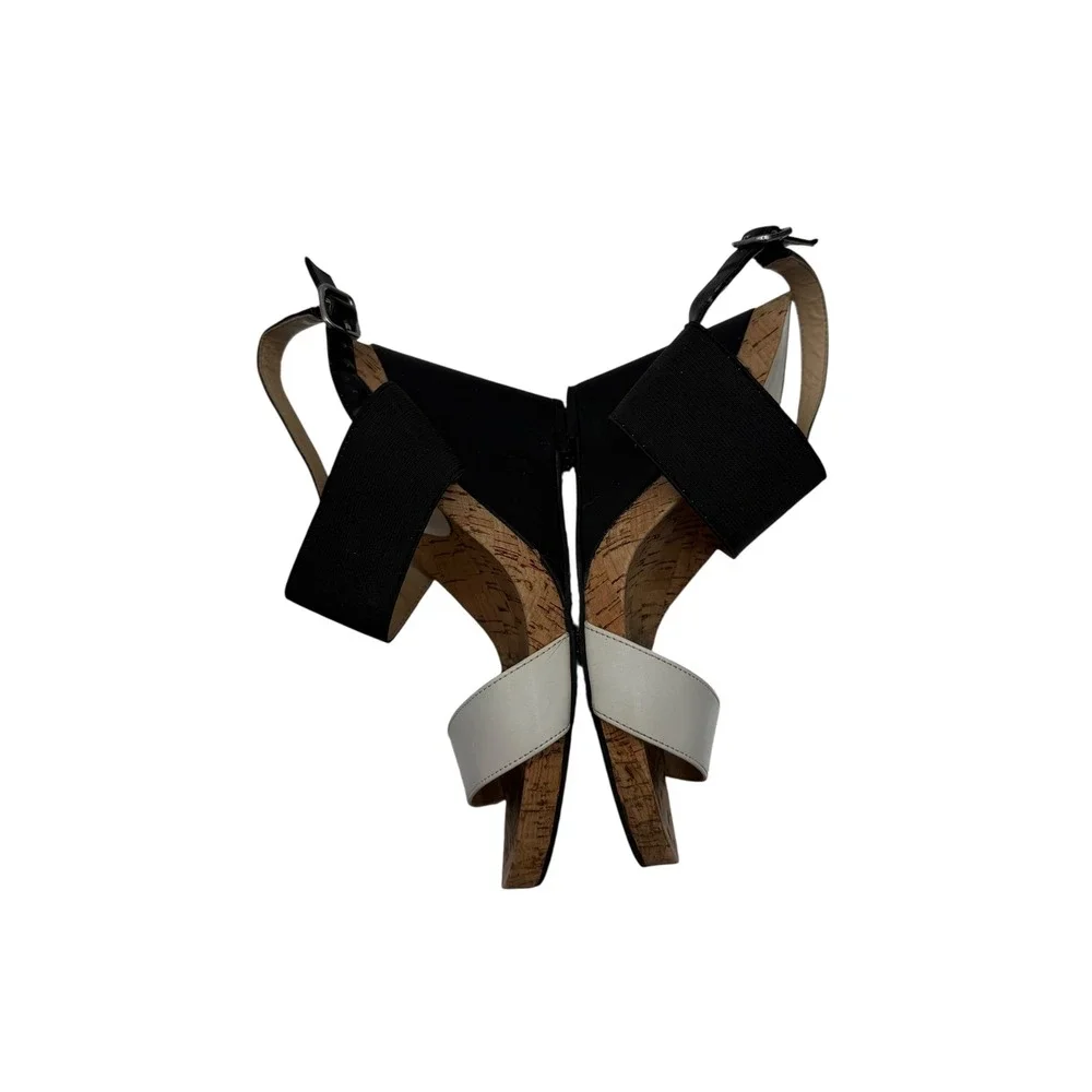 BCBGeneration Heels Women's 7.5B Black Cream Strappy Sandals‎ Cork Platform